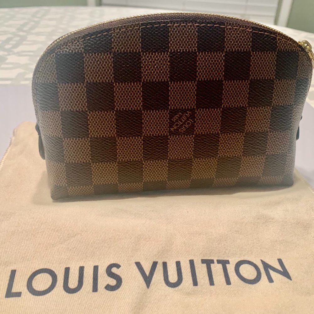 Auth Louis Vuitton Cosmetic Pouch Damier Eben
